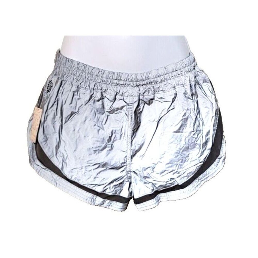 Free People Womens sz XS silver mesh shorts active reflective
